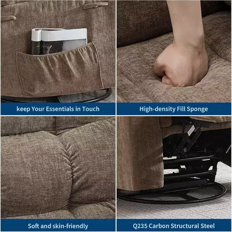 Massagestoel met warmtefunctie - 360° draaibare schommelstoel, extra brede eenpersoonsbank met vibratie, USB en opbergvakken voor woonkamer/slaapkamer