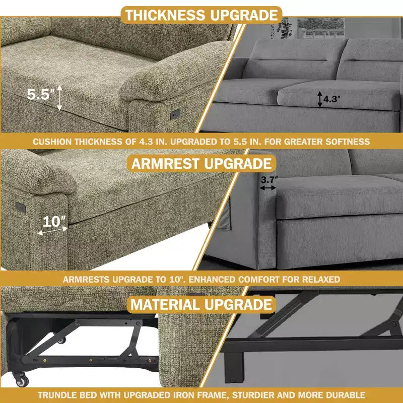 Sofá cama convertible 3 en 1 Dyonery, sofá cama extraíble con respaldo ajustable