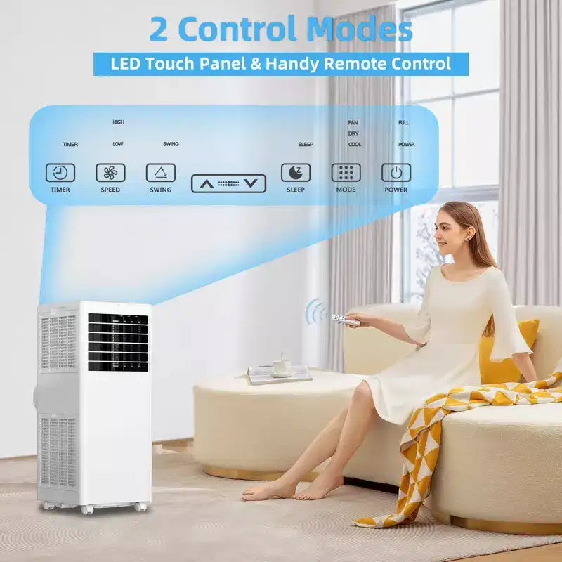 Tragbare Klimaanlage mit 8K BTU – 3-in-1-Kühlung, Entfeuchtung und Ventilator für 350 sq ft mit Schlafmodus und 1 Jahr Garantie
