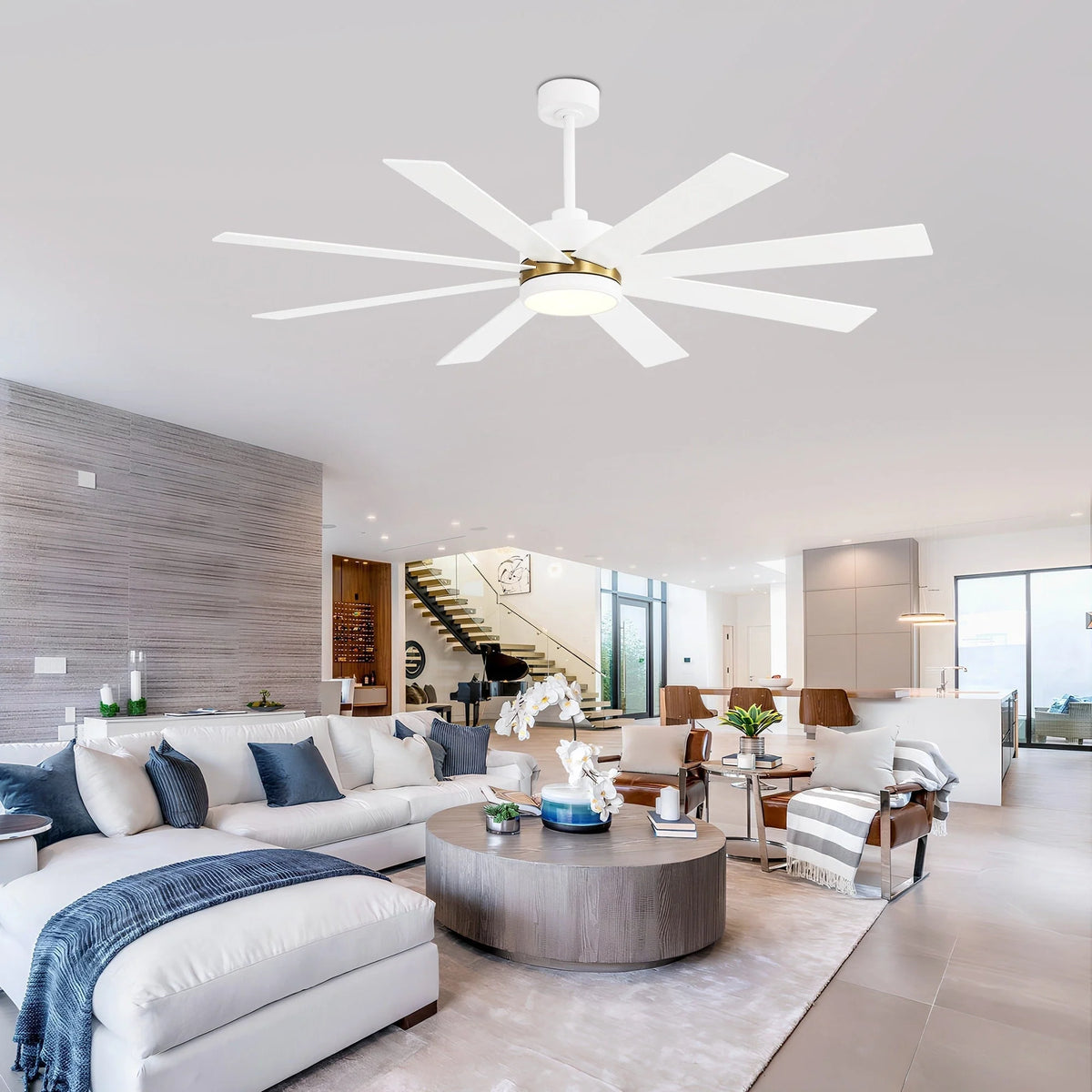 Stropní ventilátor černý LED s 8 lopatkami, světlem a dálkovým ovládáním, 65 Inch