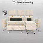 Sofá cama extraíble 2 en 1 Dyonery con chaise longue con almacenamiento, sofá seccional de pana C con puertos USB para sala de estar