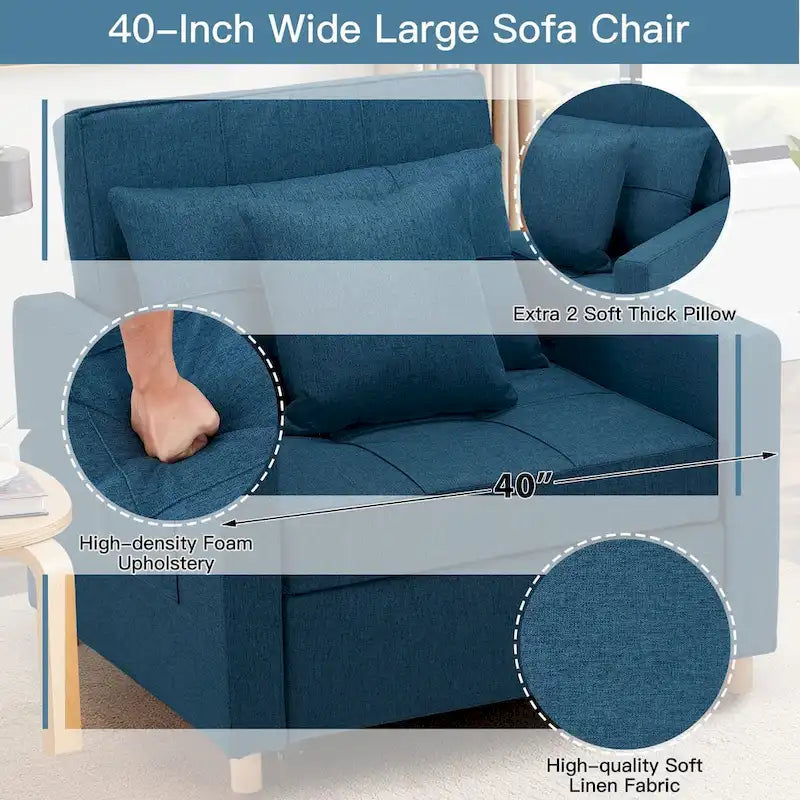Poltrona letto regolabile, trasformabile 3-in-1, disponibile in più colori, per 1 persona