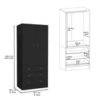 Armario moderno de dos puertas 19 con 3 cajones y 1 barra para colgar, para dormitorio