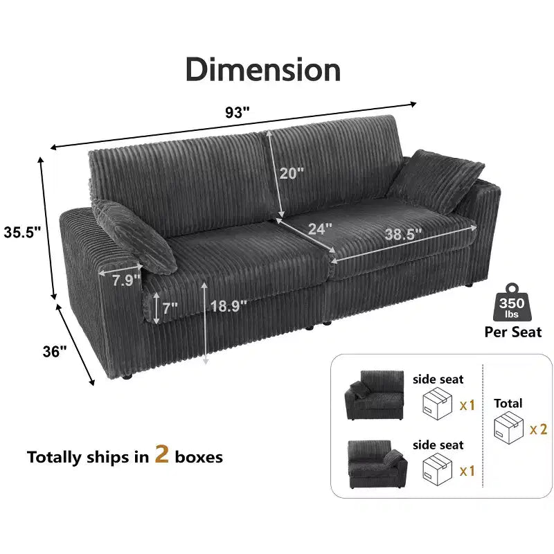 Modulares Cord-Sofaelement von Dyonery mit abnehmbaren, waschbaren Bezügen