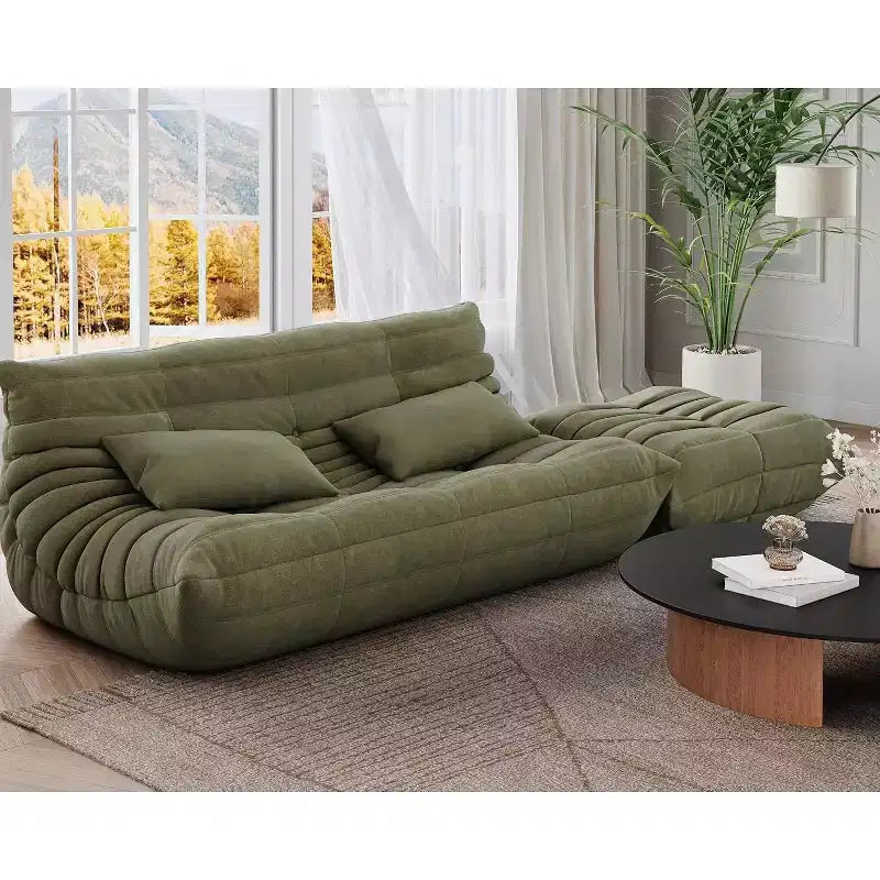 Duża sofa typu bean bag Fireside z podnóżkiem, dwuosobowa sofa z przyjaznej zwierzętom imitacji zamszu do salonu lub biura, bez montażu