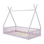 Letto a pavimento per bambini, letti a tenda singoli, letto Montessori a pavimento con doghe e sponde, struttura letto a casetta in legno per bambini e bambine
