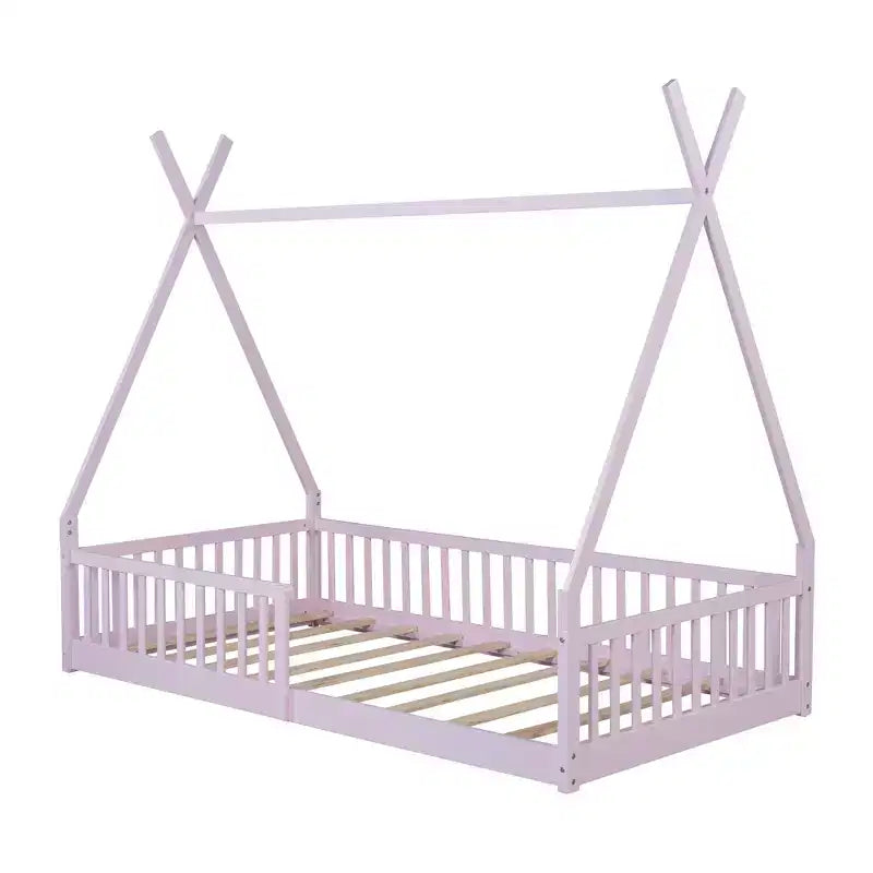 Letto a pavimento per bambini, letti a tenda singoli, letto Montessori a pavimento con doghe e sponde, struttura letto a casetta in legno per bambini e bambine