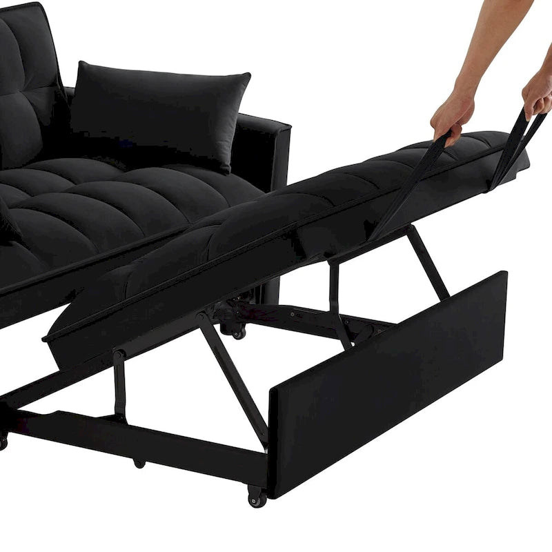 Divano letto loveseat 4 in 1 con braccioli e tasche portaoggetti, divano letto estraibile trapuntato multifunzione con schienale regolabile