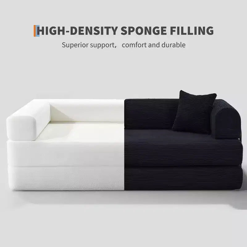 Sofá cama convertible 4 en 1, colchón de suelo plegable de pana sin armazón de 79 pulgadas con almohada, sofá biplaza sin montaje para apartamentos pequeños
