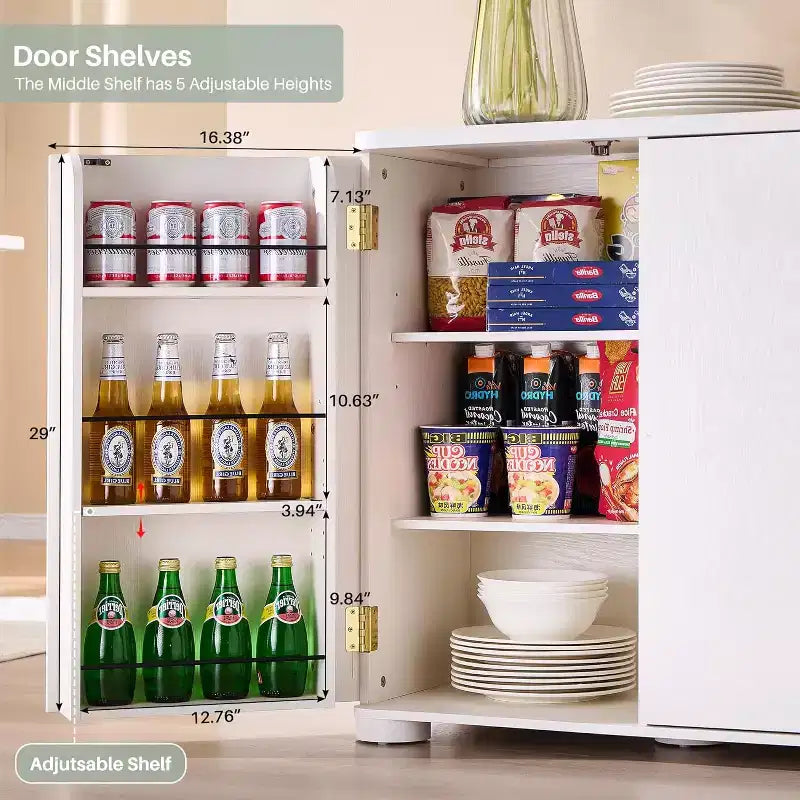 Aparador de cocina con 4 puertas y estantes, aparador moderno grande para almacenamiento, aparador bar para café de 66 pulgadas