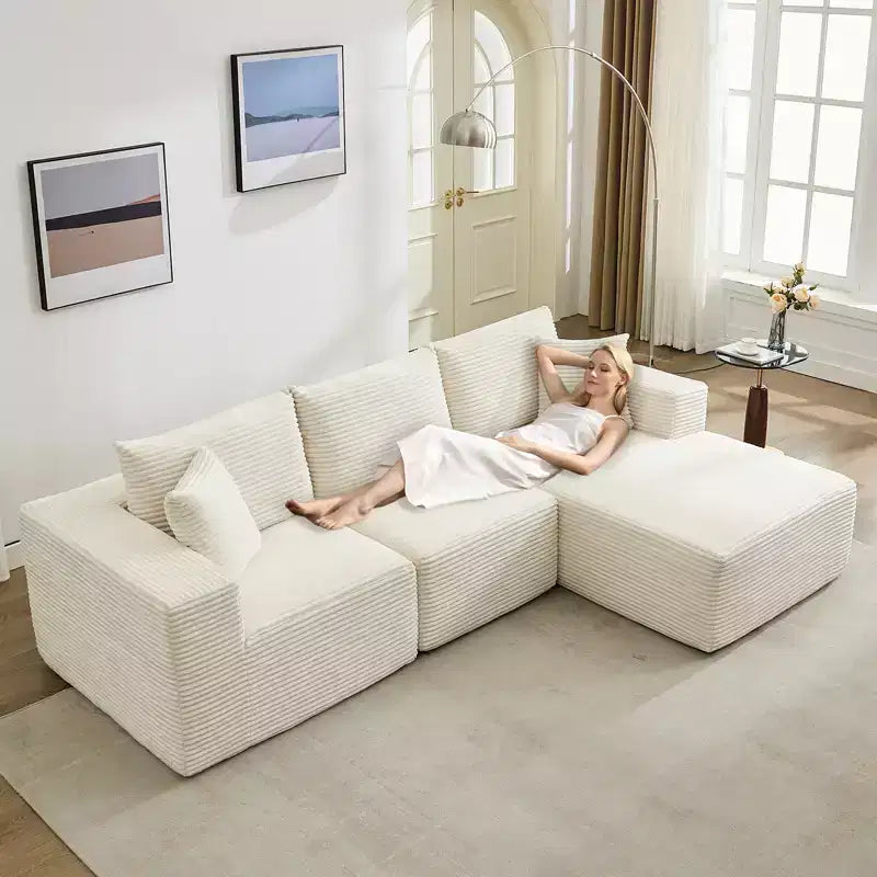 Sofá moderno 108, sofá tapizado de 3 plazas en forma de L con cojines, asiento profundo, no requiere montaje