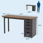 Computerbureau van 47 inch met 5 opbergladen, omkeerbare moderne rustieke studie- en schrijftafel, thuiswerkplek voor kleine ruimtes
