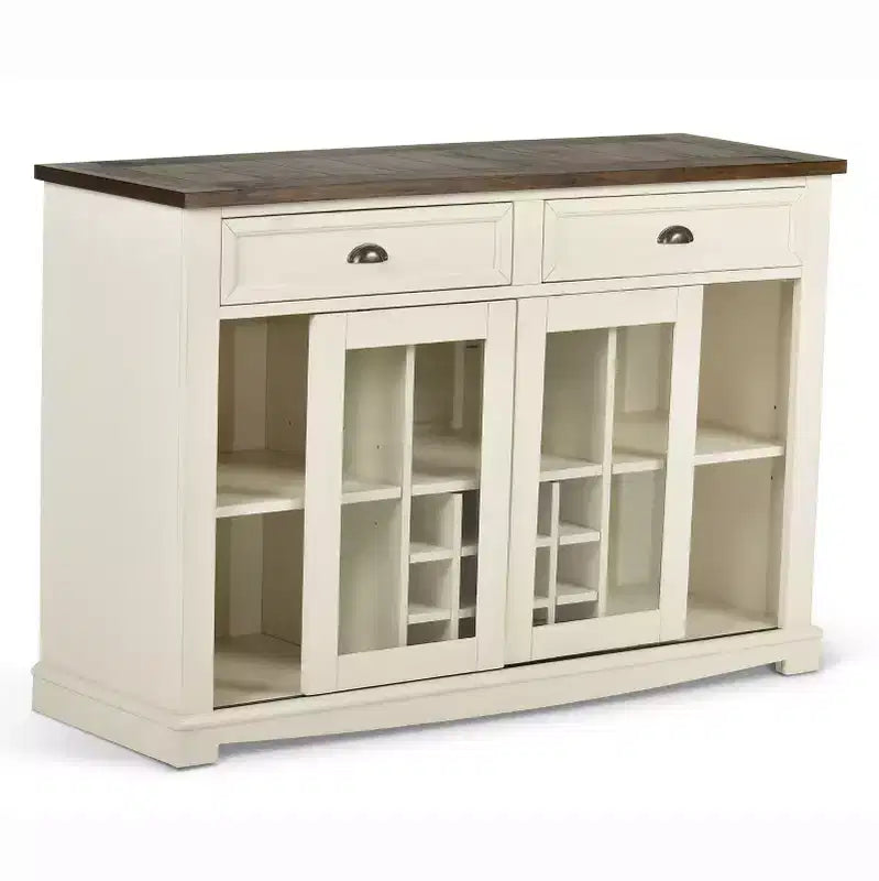 Farmhouse Credenza Server – Two-Tone, Glass Doors & Stemware Racks, 54"