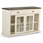 Farmhouse Credenza Server – Two-Tone, Glass Doors & Stemware Racks, 54"