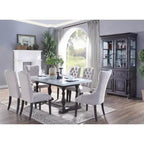 Dining Table – White Marble Top & Espresso Brown Trestle Base, Seats 6