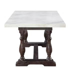 Dining Table – White Marble Top & Espresso Brown Trestle Base, Seats 6