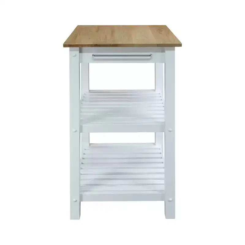Isola da cucina Sunrise – Piano in legno massello, cassetto scorrevole, portasciugamani e 2 ripiani