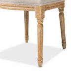 French Vintage Dining Chair – Weathered Oak & Beige Linen, No Assembly