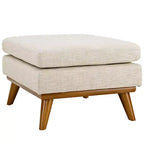 Upholstered Fabric Ottoman – Beige, Rubberwood Legs, 441 lb Capacity