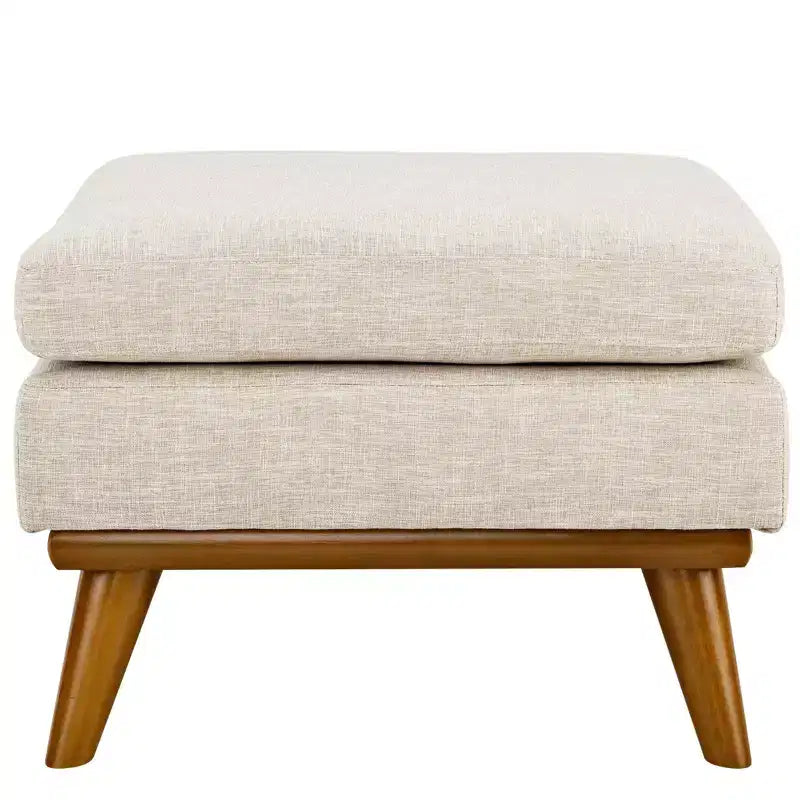Upholstered Fabric Ottoman – Beige, Rubberwood Legs, 441 lb Capacity