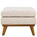 Upholstered Fabric Ottoman – Beige, Rubberwood Legs, 441 lb Capacity
