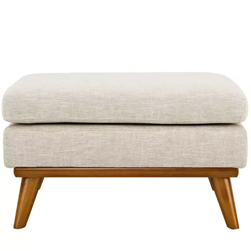 Upholstered Fabric Ottoman – Beige, Rubberwood Legs, 441 lb Capacity