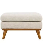 Upholstered Fabric Ottoman – Beige, Rubberwood Legs, 441 lb Capacity