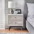 Mid-Century 2-Drawer Nightstand – White & Weathered Gray