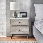 Mid-Century 2-Drawer Nightstand – White & Weathered Gray
