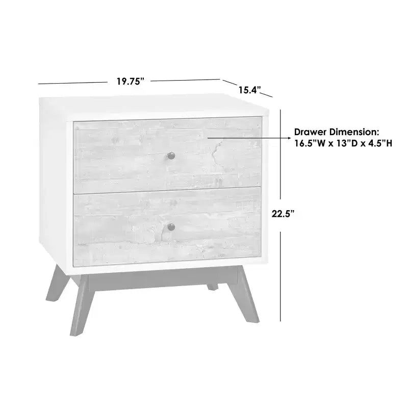 Mid-Century 2-Drawer Nightstand – White & Weathered Gray