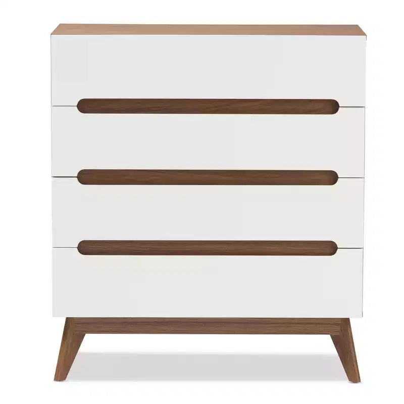 Mid-Century 4-Drawer Storage Chest – Walnut & White Scandinavian Design