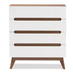 Mid-Century 4-Drawer Storage Chest – Walnut & White Scandinavian Design