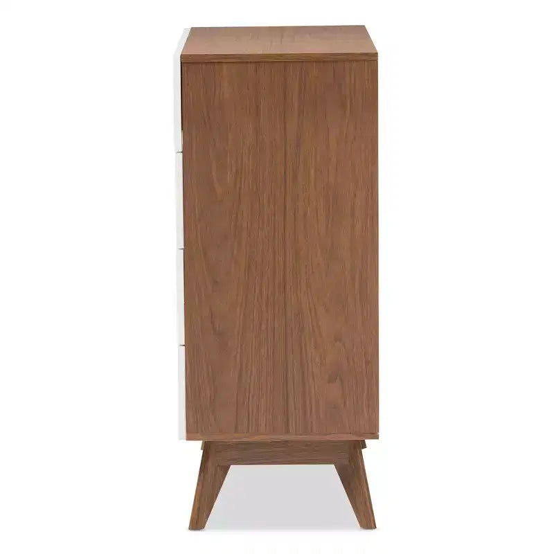 Mid-Century 4-Drawer Storage Chest – Walnut & White Scandinavian Design