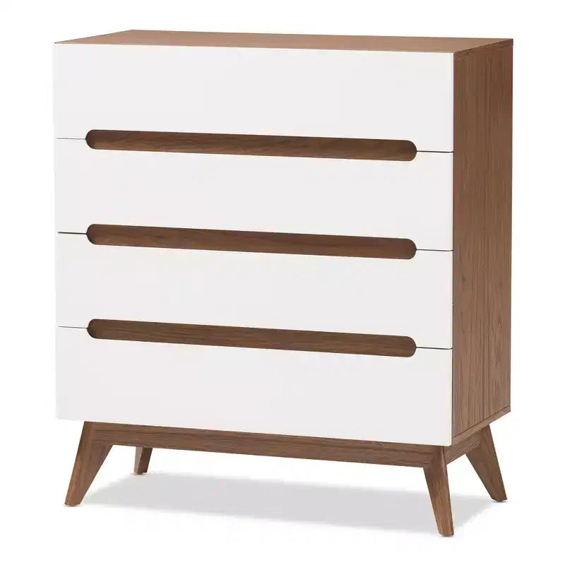 Mid-Century 4-Drawer Storage Chest – Walnut & White Scandinavian Design