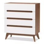 Mid-Century 4-Drawer Storage Chest – Walnut & White Scandinavian Design
