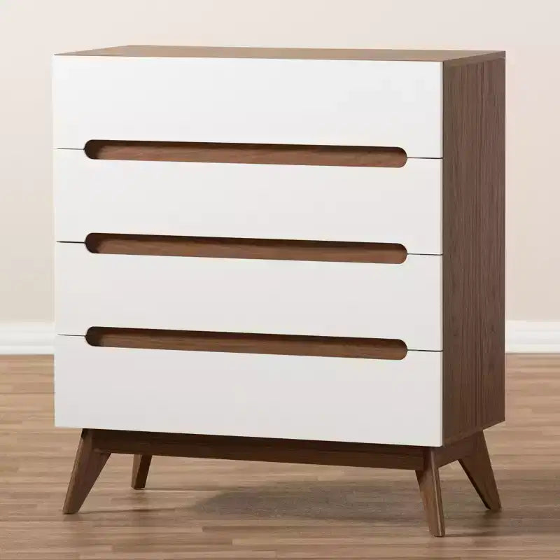 Mid-Century 4-Drawer Storage Chest – Walnut & White Scandinavian Design