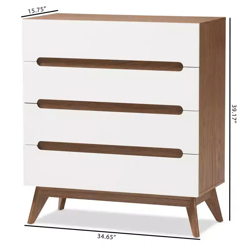 Mid-Century 4-Drawer Storage Chest – Walnut & White Scandinavian Design