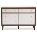 Cassettiera a 6 cassetti Harlow Mid-Century – Bianco e Noce, Gambe a Compasso in Legno di Gomma