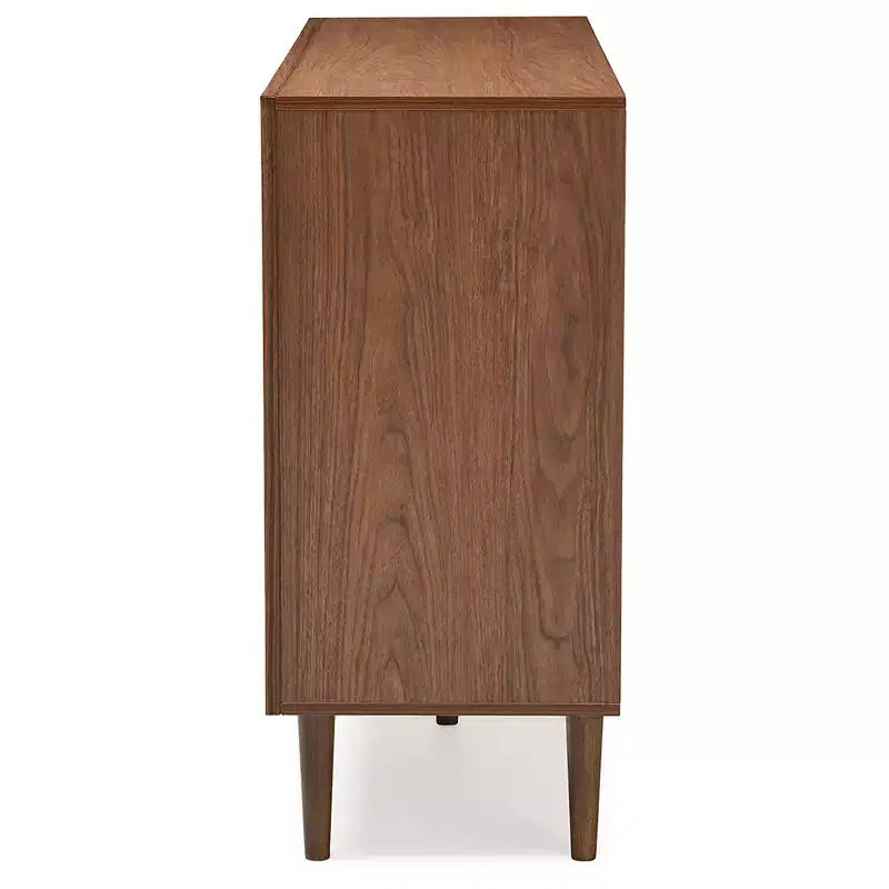 Cassettiera a 6 cassetti Harlow Mid-Century – Bianco e Noce, Gambe a Compasso in Legno di Gomma