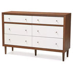 Cassettiera a 6 cassetti Harlow Mid-Century – Bianco e Noce, Gambe a Compasso in Legno di Gomma
