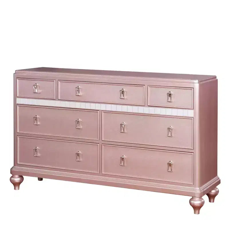 Cassettiera Coleman a 7 cassetti – Finitura oro rosa, 162 cm di larghezza, per camera da letto