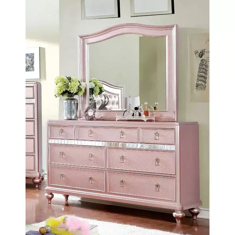 Cassettiera Coleman a 7 cassetti – Finitura oro rosa, 162 cm di larghezza, per camera da letto