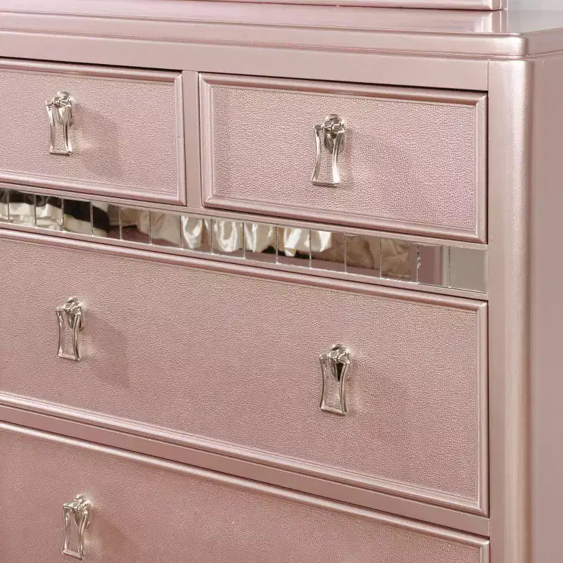 Cassettiera Coleman a 7 cassetti – Finitura oro rosa, 162 cm di larghezza, per camera da letto