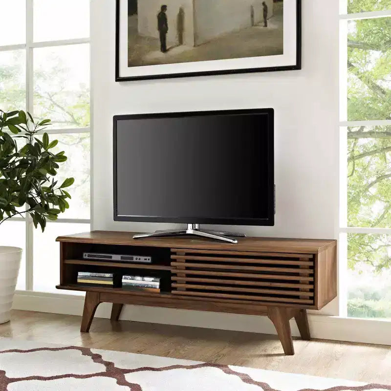 Mobile TV stile Mid-Century per TV fino a 55" – Finitura Noce, Ante Scorrevoli, 48"