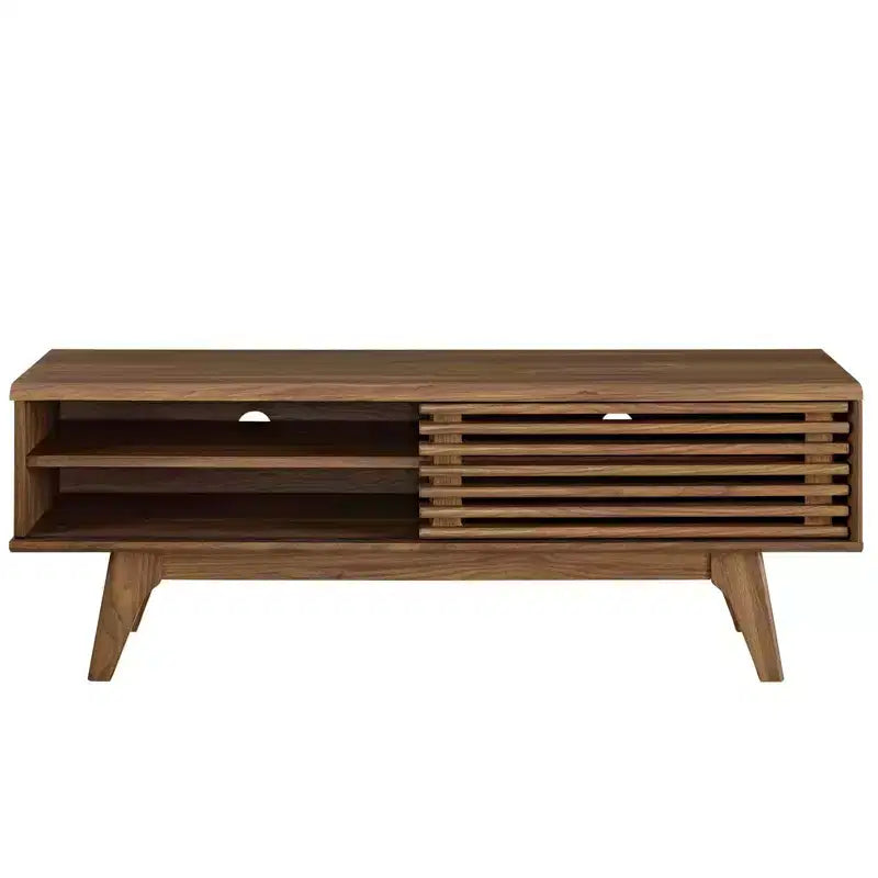 Mobile TV stile Mid-Century per TV fino a 55" – Finitura Noce, Ante Scorrevoli, 48"