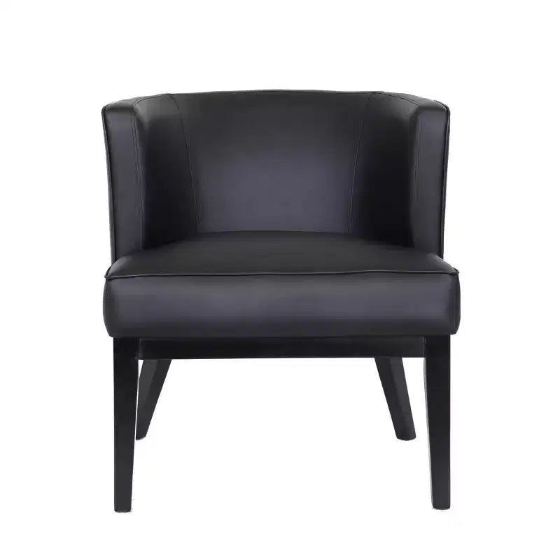 Accent Chair – Black Vinyl Upholstered, Padded Seat, Wood Legs, 275 lb Cap