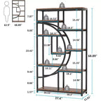 Libreria Etagere a 5 ripiani da 68,89" – Design geometrico a mezza luna, Marrone e Nero
