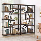 Libreria Etagere a 5 ripiani da 68,89" – Design geometrico a mezza luna, Marrone e Nero