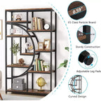 Libreria Etagere a 5 ripiani da 68,89" – Design geometrico a mezza luna, Marrone e Nero