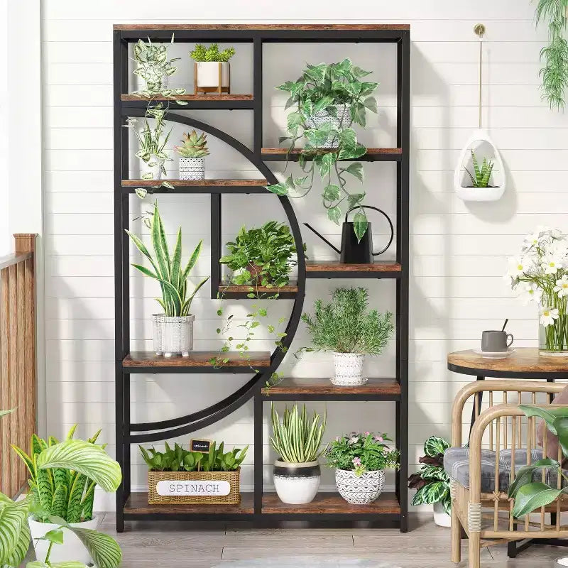 Libreria Etagere a 5 ripiani da 68,89" – Design geometrico a mezza luna, Marrone e Nero